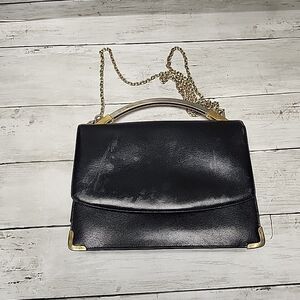 VTG Koret Black Calfskin Handbag Gold Metal Trim Top Handle/Chain Shoulder Bag